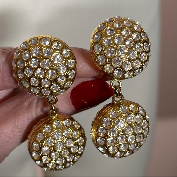 Vintage 80 90 Retro Gold Maximalism Rhinestone Oversized Clip Earrings - Picture 15 of 15